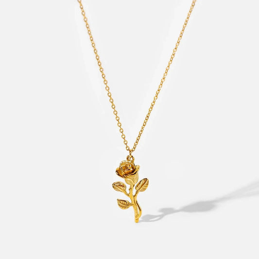 Waterproof / 18inches / N2463 N2463 14K Gold Plated Stainless Steel Figaro Chain Necklace For Women three-dimensional Rose Pendant Necklace