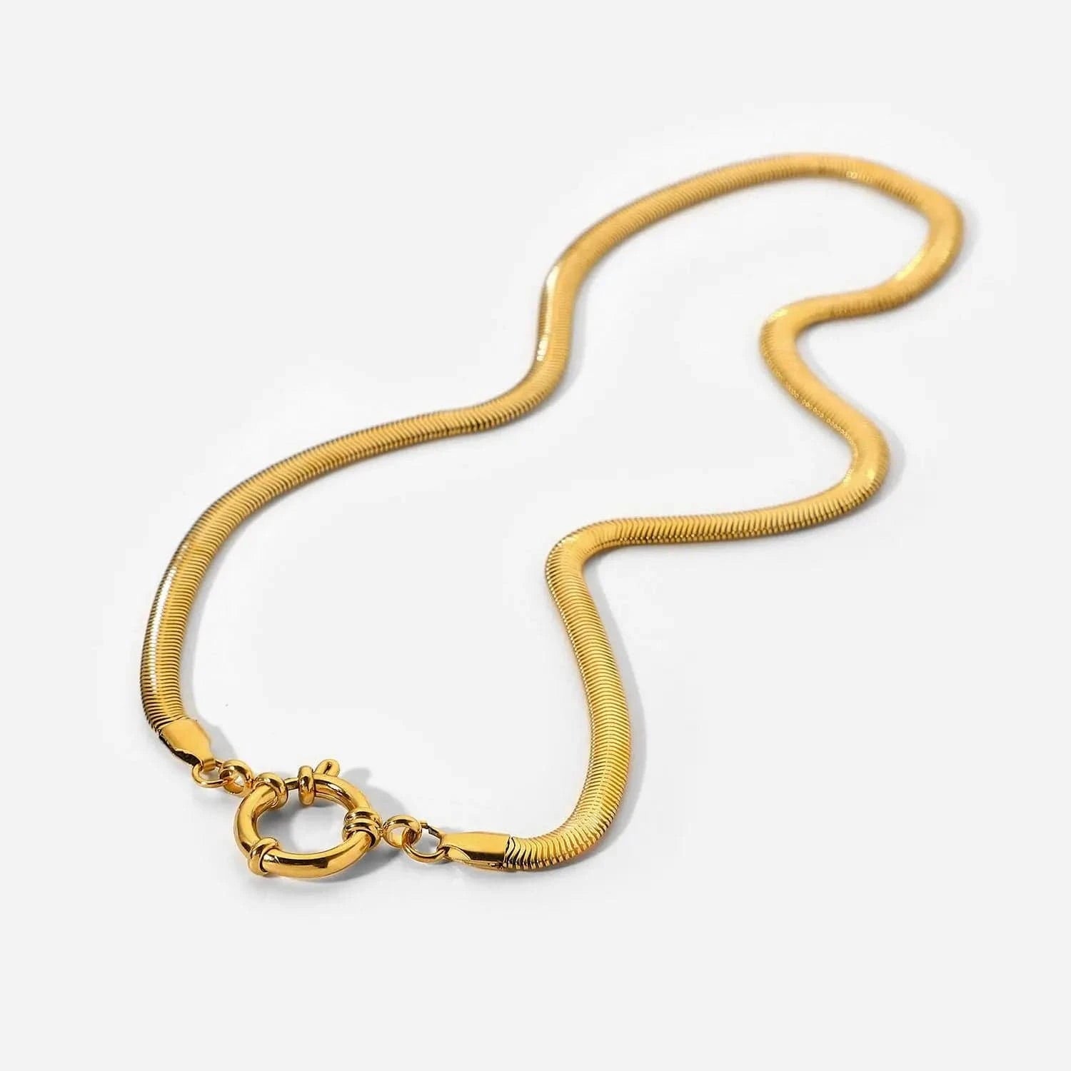 Waterproof / 18inches / N2499 N2499 5mm Thick Choker With Soft Round Spring Clasp Sailor Buckle Gift Stainless Steel Gold Snake Necklace For Women