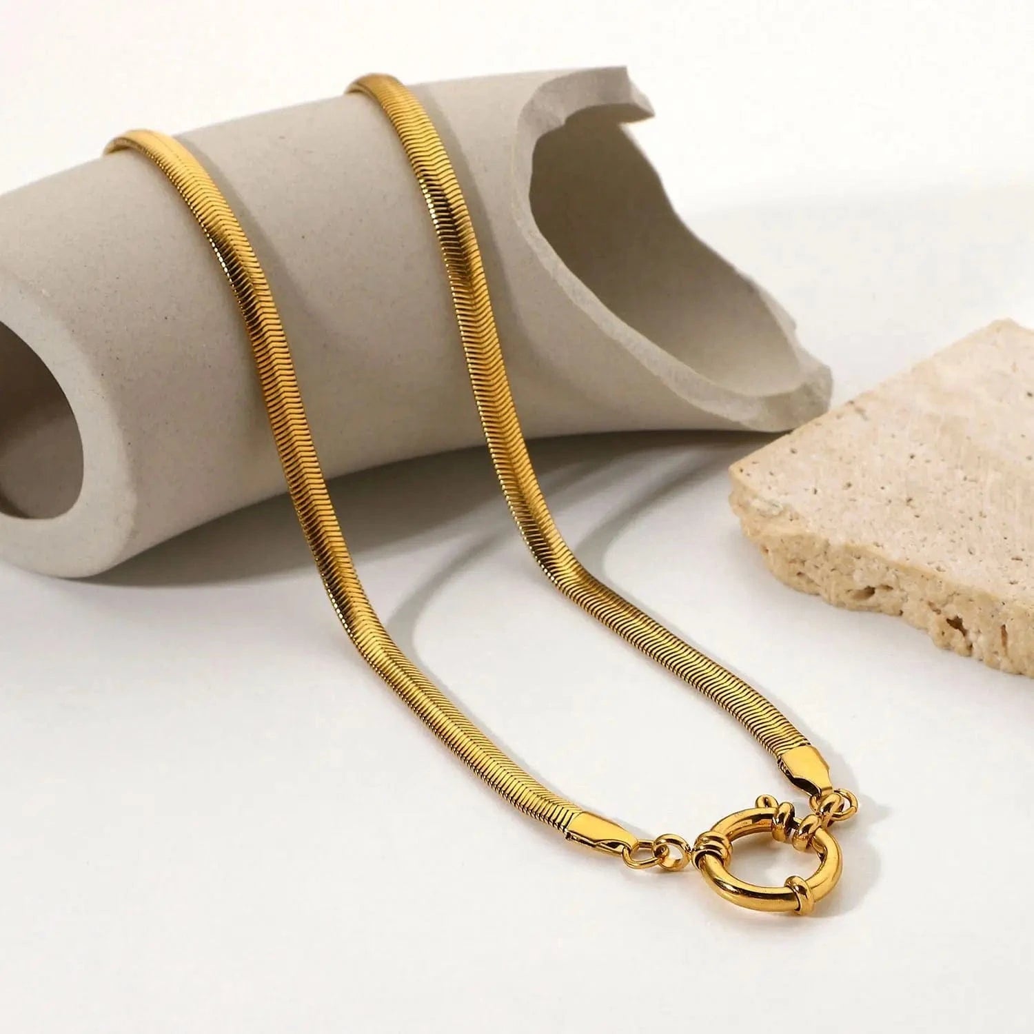 Waterproof / 18inches / N2499 N2499 5mm Thick Choker With Soft Round Spring Clasp Sailor Buckle Gift Stainless Steel Gold Snake Necklace For Women