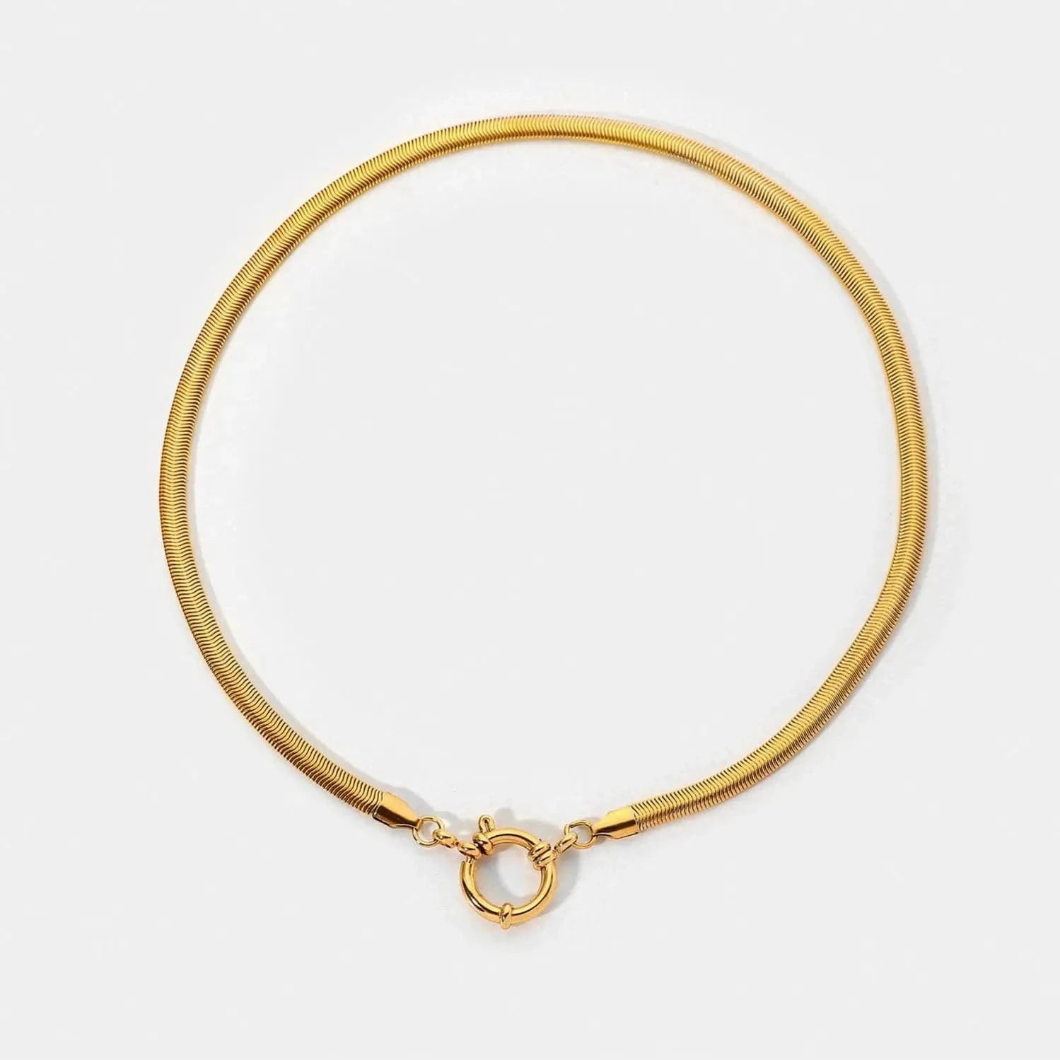 Waterproof / 18inches / N2499 N2499 5mm Thick Choker With Soft Round Spring Clasp Sailor Buckle Gift Stainless Steel Gold Snake Necklace For Women