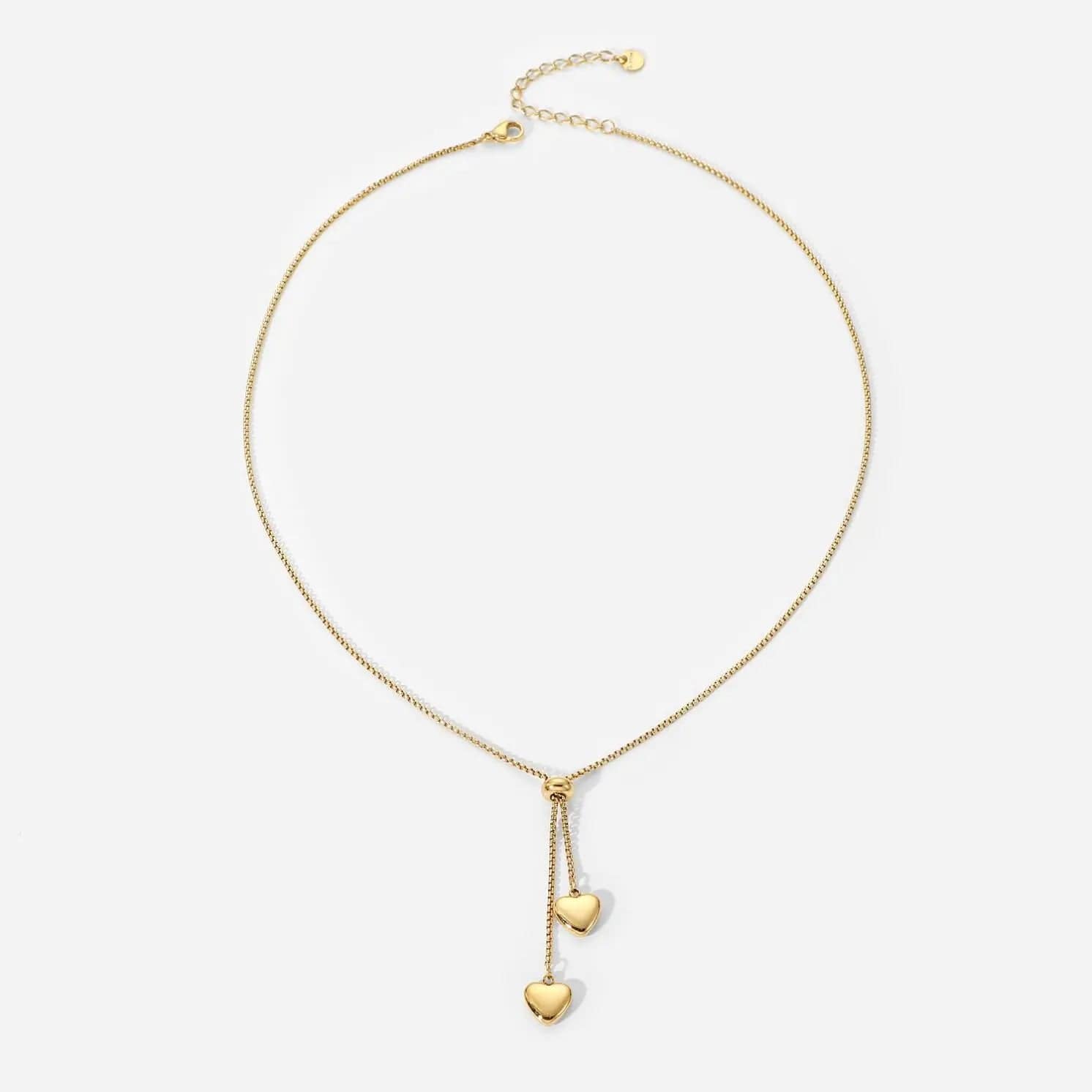 Waterproof / 35.5cm / N2494 N2494 Cheap Y-shaped Stainless Steel Jewelry Party Gift Soft 14K Gold Rope Chain  Love Heart Pendant Necklace Girls