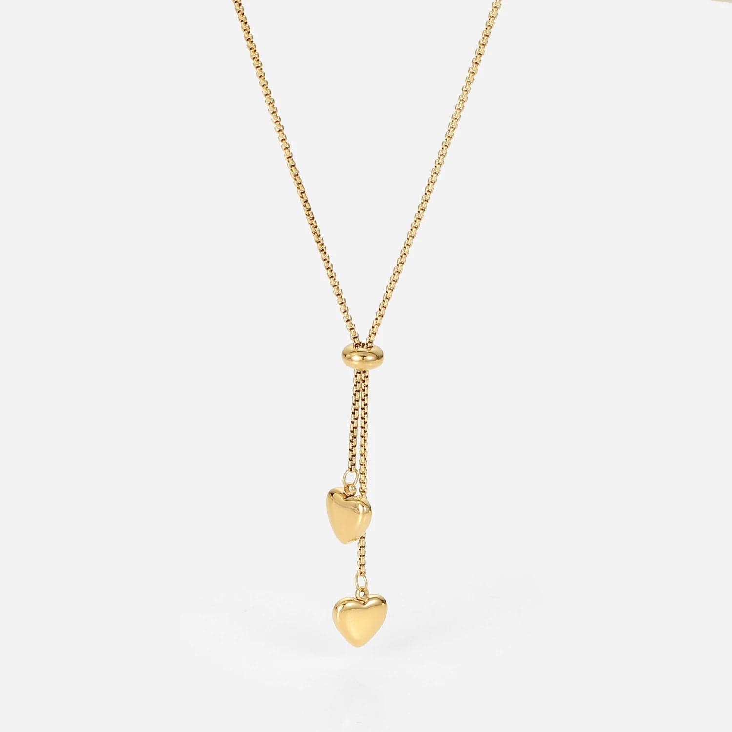 Waterproof / 35.5cm / N2494 N2494 Cheap Y-shaped Stainless Steel Jewelry Party Gift Soft 14K Gold Rope Chain  Love Heart Pendant Necklace Girls