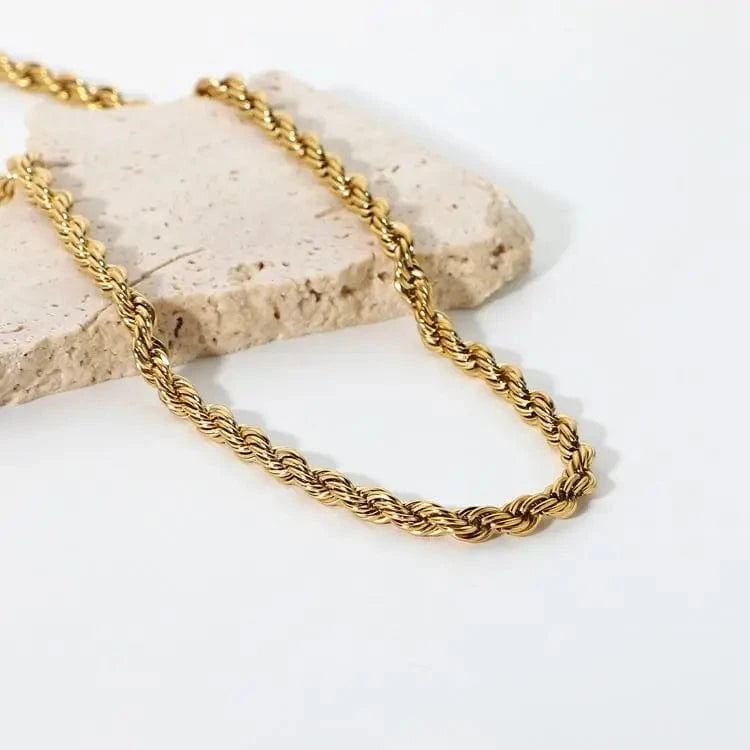 Waterproof / 38cm / N2510 N2510 5mm Chunky Twisted Chocker Necklace Women 18K Gold Stainless Steel Twisted Rope Chain Necklace Jewelry