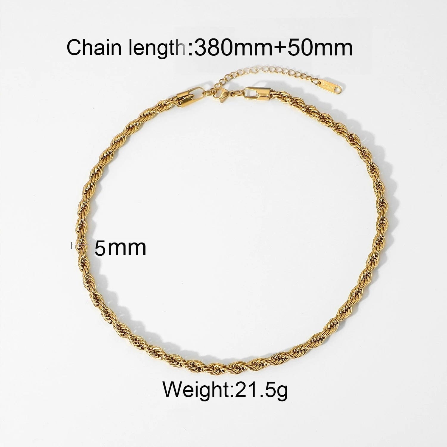 Waterproof / 38cm / N2510 N2510 5mm Chunky Twisted Chocker Necklace Women 18K Gold Stainless Steel Twisted Rope Chain Necklace Jewelry