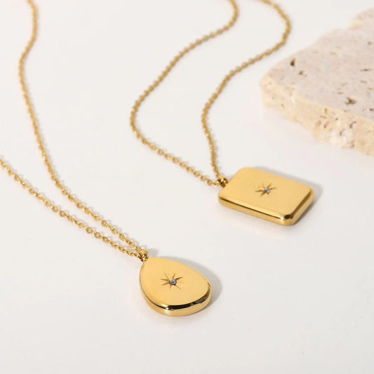 Waterproof / 41cm / N2502 N2502 18K Gold Plated Stainless Steel Waterdrop Choker Jewelry Cubic Zircon Star Power Pendant Necklace