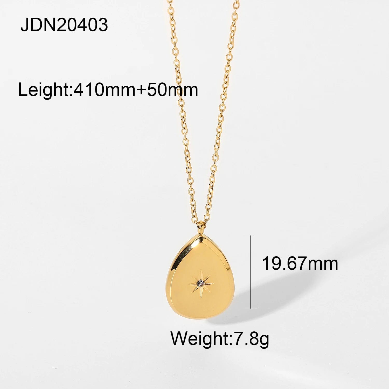 Waterproof / 41cm / N2502 N2502 18K Gold Plated Stainless Steel Waterdrop Choker Jewelry Cubic Zircon Star Power Pendant Necklace