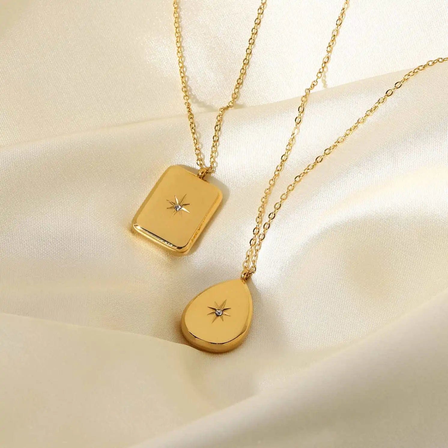 Waterproof / 41cm / N2502 N2502 18K Gold Plated Stainless Steel Waterdrop Choker Jewelry Cubic Zircon Star Power Pendant Necklace