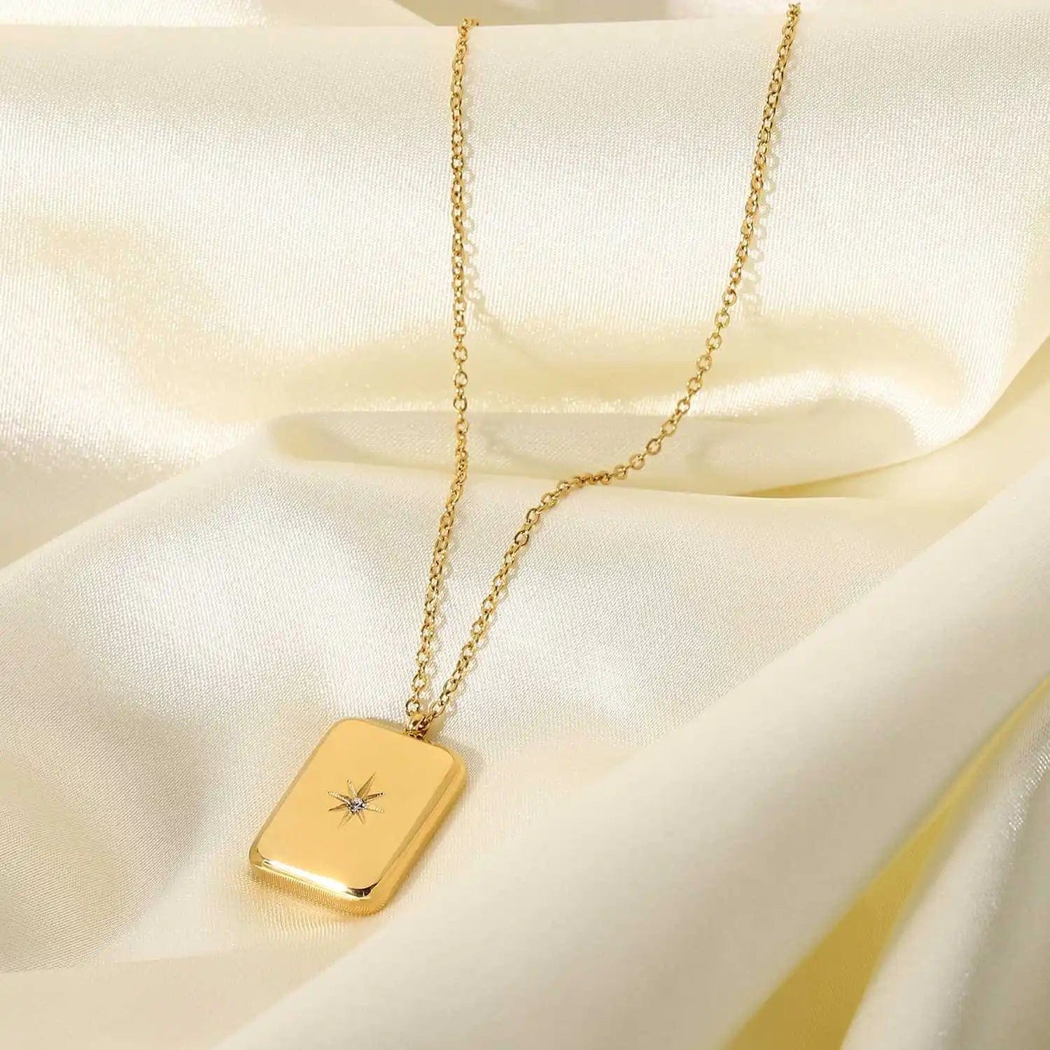 Waterproof / 41cm / N2502 N2502 18K Gold Plated Stainless Steel Waterdrop Choker Jewelry Cubic Zircon Star Power Pendant Necklace
