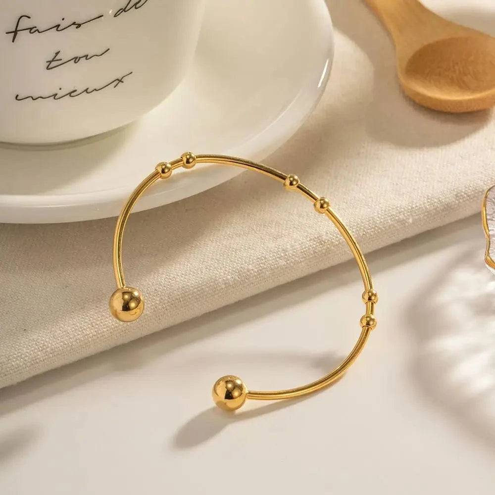 Waterproof / 6.3cm / BG900 BG900 Fashion Jewelry 18K Gold Plated Ball Bracelets Stainless Steel Round Bead Ball Cuff Bangle