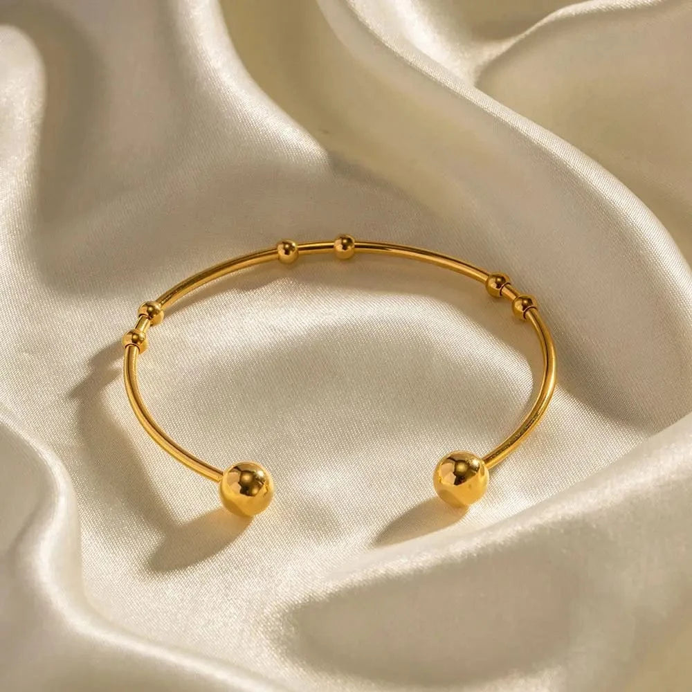 Waterproof / 6.3cm / BG900 BG900 Fashion Jewelry 18K Gold Plated Ball Bracelets Stainless Steel Round Bead Ball Cuff Bangle
