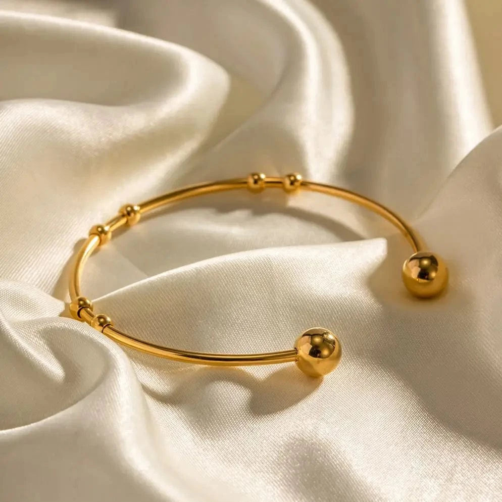 Waterproof / 6.3cm / BG900 BG900 Fashion Jewelry 18K Gold Plated Ball Bracelets Stainless Steel Round Bead Ball Cuff Bangle