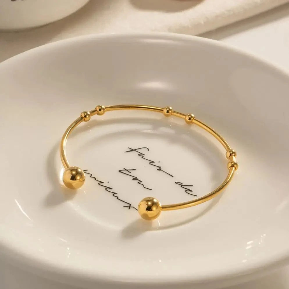 Waterproof / 6.3cm / BG900 BG900 Fashion Jewelry 18K Gold Plated Ball Bracelets Stainless Steel Round Bead Ball Cuff Bangle