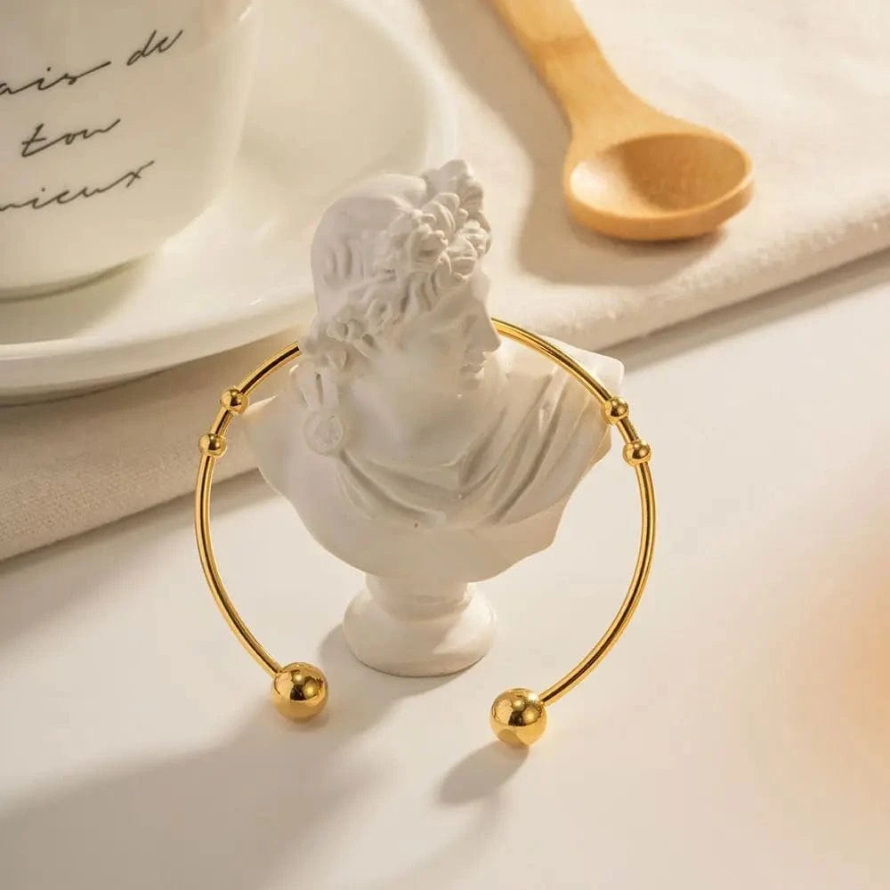 Waterproof / 6.3cm / BG900 BG900 Fashion Jewelry 18K Gold Plated Ball Bracelets Stainless Steel Round Bead Ball Cuff Bangle