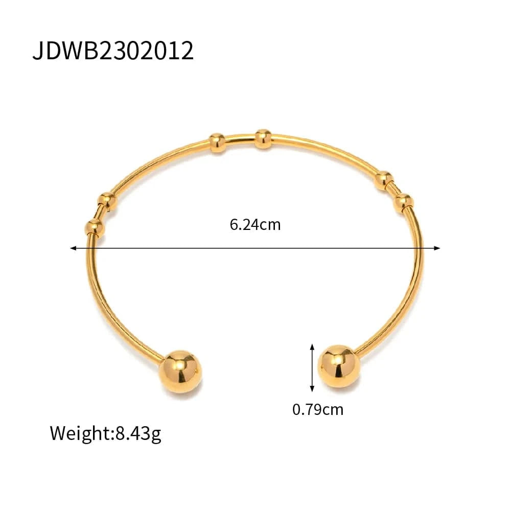 Waterproof / 6.3cm / BG900 BG900 Fashion Jewelry 18K Gold Plated Ball Bracelets Stainless Steel Round Bead Ball Cuff Bangle