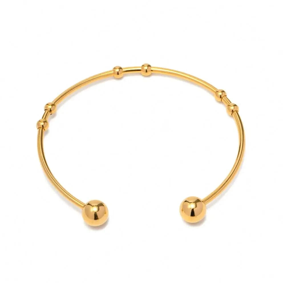 Waterproof / 6.3cm / BG900 BG900 Fashion Jewelry 18K Gold Plated Ball Bracelets Stainless Steel Round Bead Ball Cuff Bangle