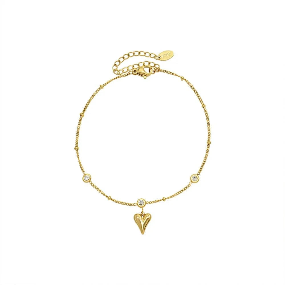 Waterproof / Gold Wholesale New Zircon Three-dimensional Love Heart Pendant 18K Gold Plated Ankle Chain Foot Jewelry Anklets