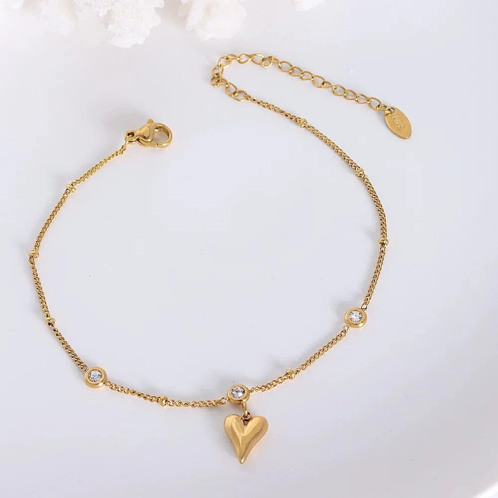Waterproof / Gold Wholesale New Zircon Three-dimensional Love Heart Pendant 18K Gold Plated Ankle Chain Foot Jewelry Anklets