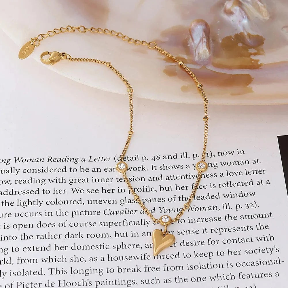 Waterproof / Gold Wholesale New Zircon Three-dimensional Love Heart Pendant 18K Gold Plated Ankle Chain Foot Jewelry Anklets