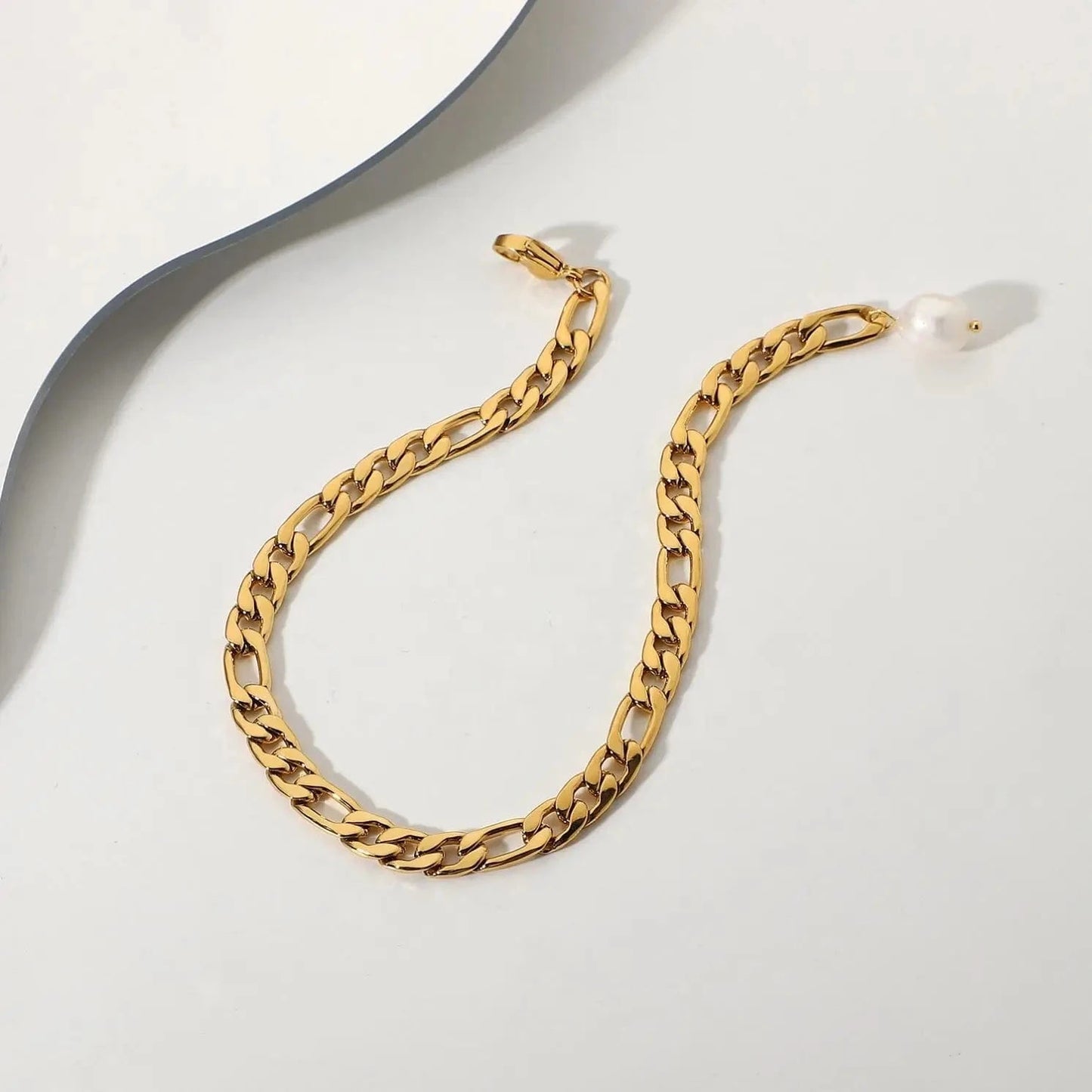 Waterproof / PIcture / A362 A362 New Trendy 18k Gold Plated Stainless Steel Figaro Chain Anklet For Women Freshwater Baroque Pearl Anklet