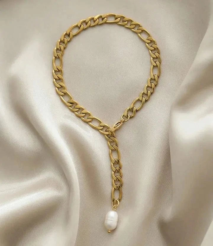 Waterproof / PIcture / A362 A362 New Trendy 18k Gold Plated Stainless Steel Figaro Chain Anklet For Women Freshwater Baroque Pearl Anklet