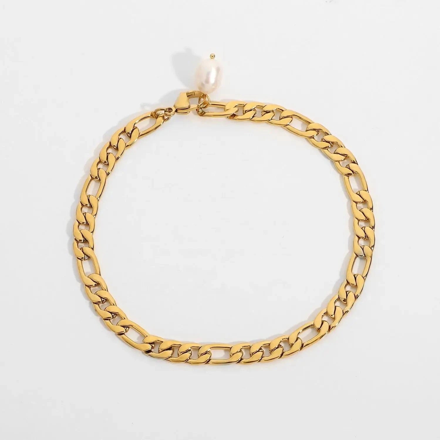 Waterproof / PIcture / A362 A362 New Trendy 18k Gold Plated Stainless Steel Figaro Chain Anklet For Women Freshwater Baroque Pearl Anklet