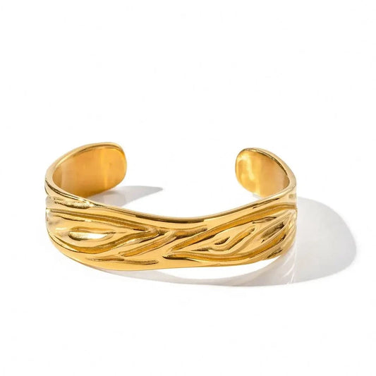 Waterproof / Picture / BG899 BG899 Waterproof 18k Gold Plated Stainless Steel Jewelry Party Gift Wide Opening Texture Bangles for Women