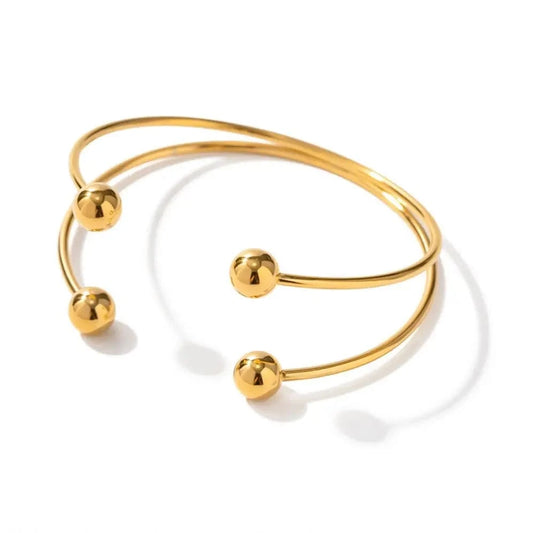 Waterproof / Picture / BG902 BG902 Charm 18k Gold Plated Stainless Steel Bracelet Jewelry Ball Double Layer Opening Bangles for Girls