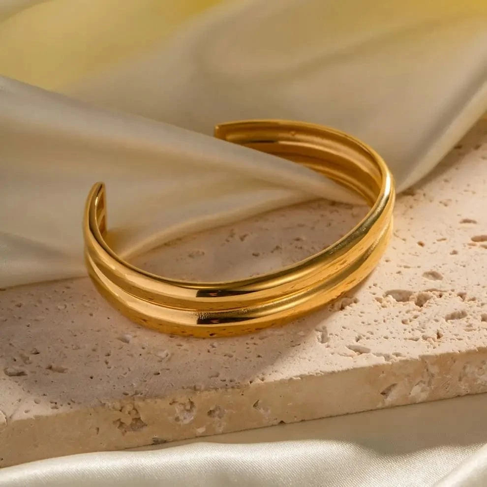 Waterproof / Picture / BG904 BG904 Minimalist Women Dainty Layer Chunky 18K PVD Gold Plated Stainless Steel Bracelet Opening Bangle