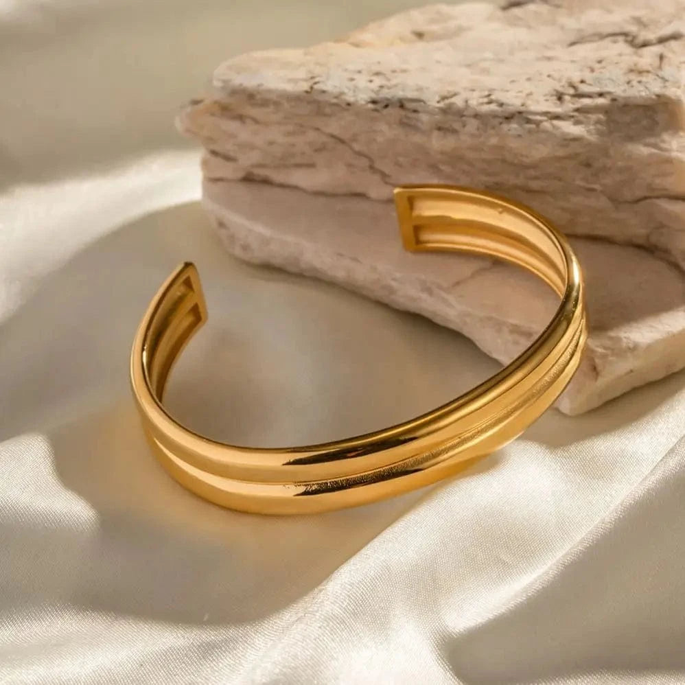 Waterproof / Picture / BG904 BG904 Minimalist Women Dainty Layer Chunky 18K PVD Gold Plated Stainless Steel Bracelet Opening Bangle