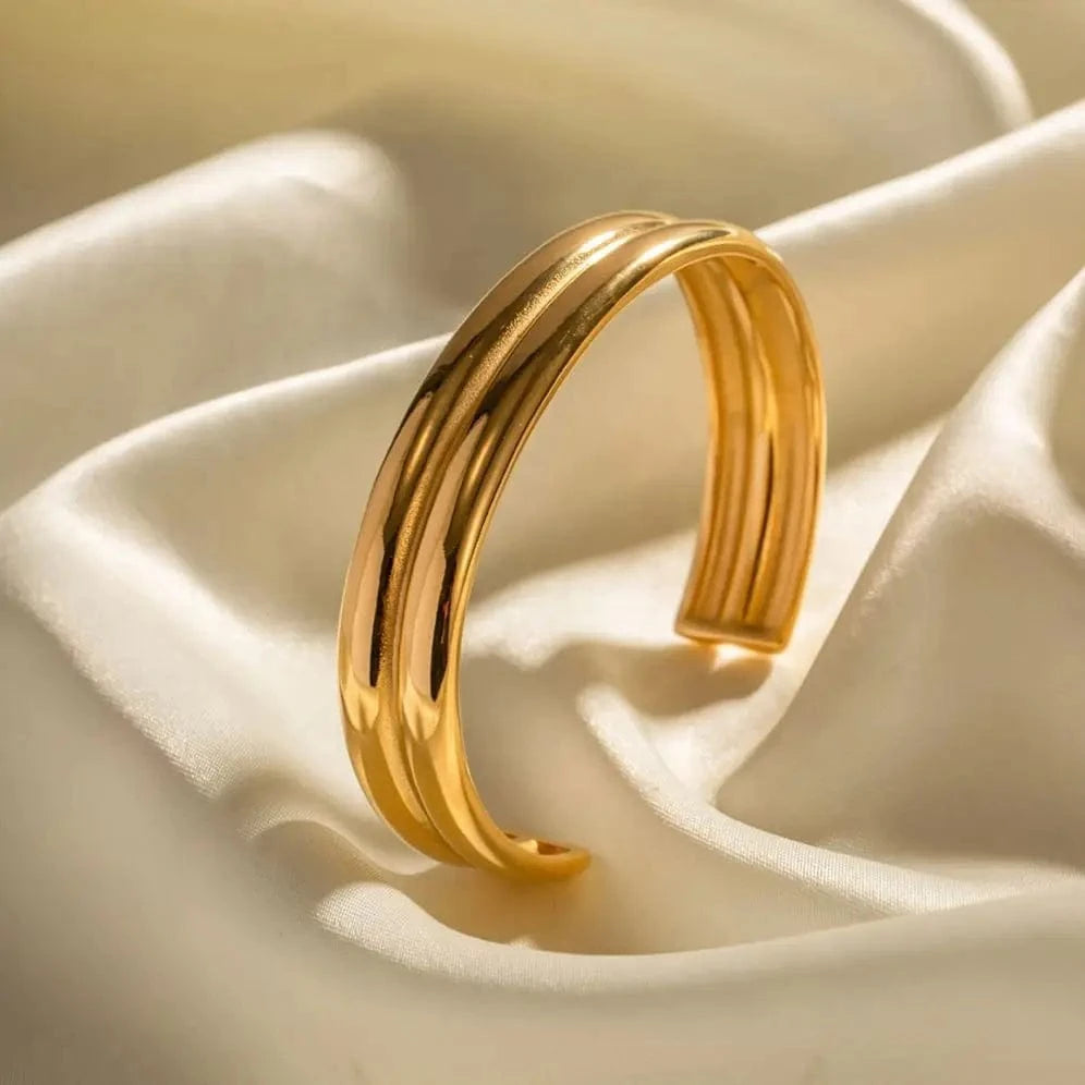 Waterproof / Picture / BG904 BG904 Minimalist Women Dainty Layer Chunky 18K PVD Gold Plated Stainless Steel Bracelet Opening Bangle
