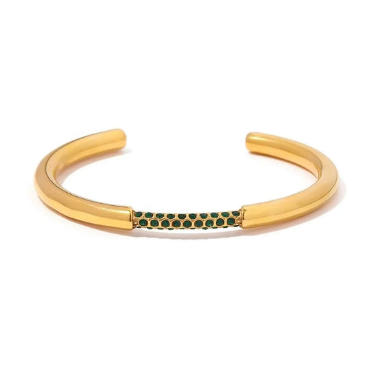 Waterproof / Picture / BG915 BG915 Minimalism 18k Gold Plated Stainless Steel Bracelet Jewelry Party Gift Opening Green Cubic Zirconia Bangles