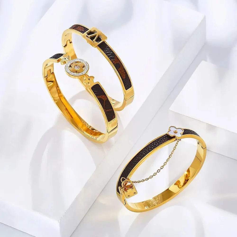 Waterproof Zircon 18k Gold Plated Famous Branded Inspired Designer Fashion Fine Stainless Steel Jewelry Fashion Bracelet Bangle