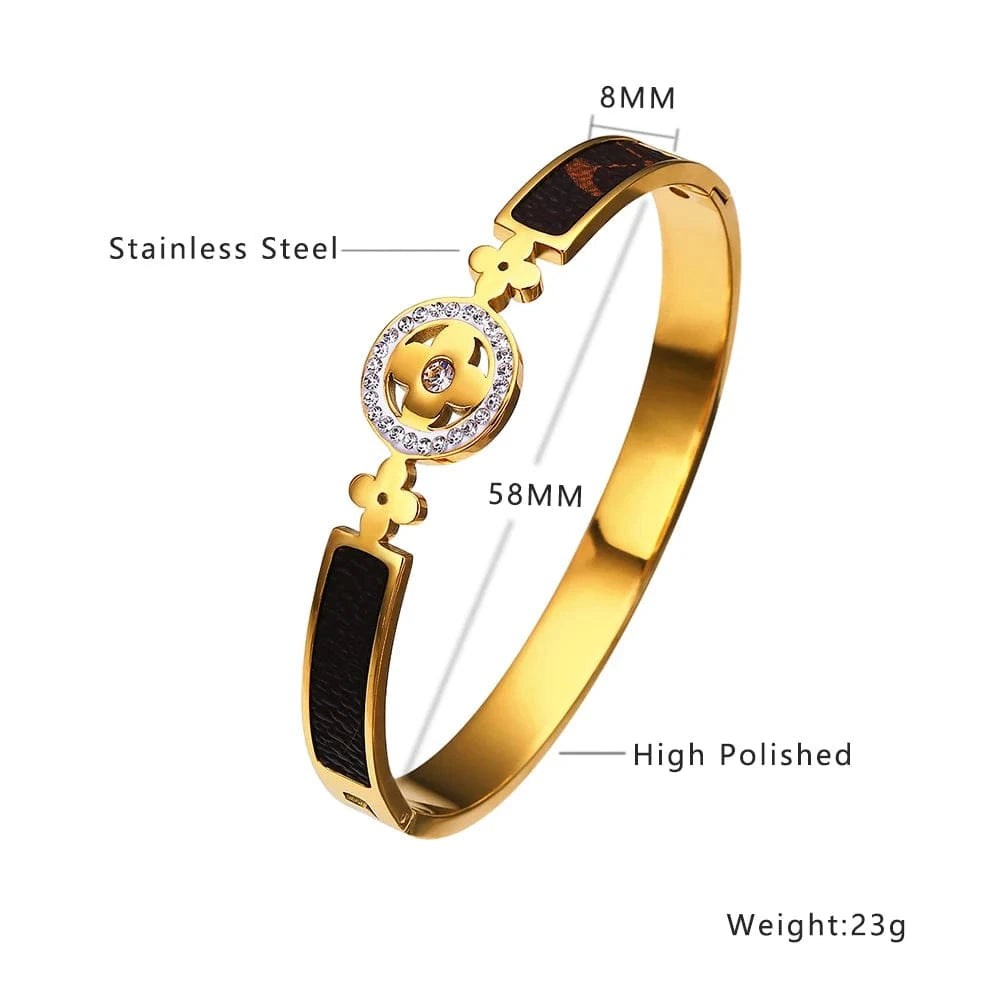 Waterproof Zircon 18k Gold Plated Famous Branded Inspired Designer Fashion Fine Stainless Steel Jewelry Fashion Bracelet Bangle