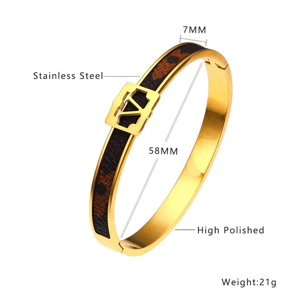 Waterproof Zircon 18k Gold Plated Famous Branded Inspired Designer Fashion Fine Stainless Steel Jewelry Fashion Bracelet Bangle