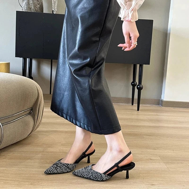Weave Designer Kitten Heels 2024 Women Shoes Fashion Pumps Pointed Stiletto Ladies Sandals