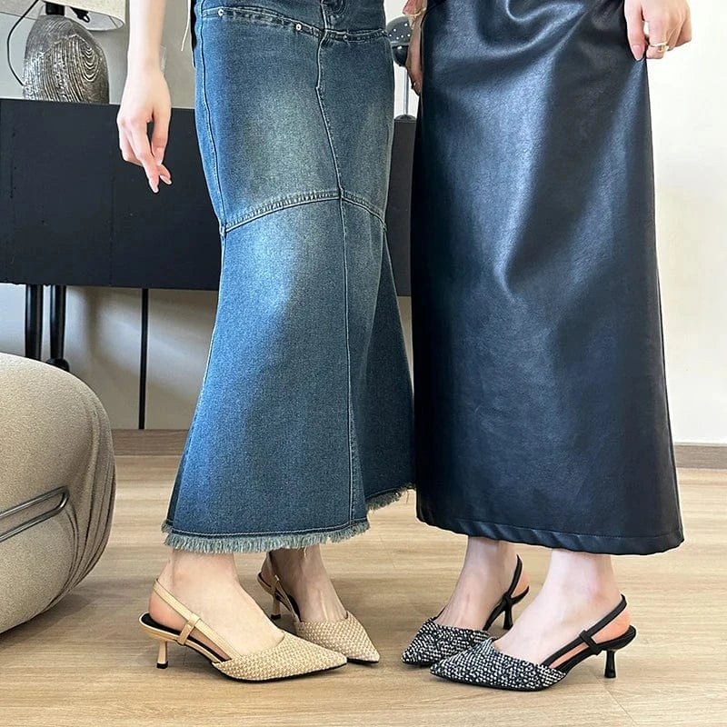 Weave Designer Kitten Heels 2024 Women Shoes Fashion Pumps Pointed Stiletto Ladies Sandals