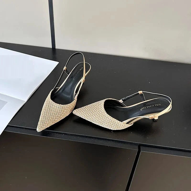 Weave Designer Kitten Heels 2024 Women Shoes Fashion Pumps Pointed Stiletto Ladies Sandals
