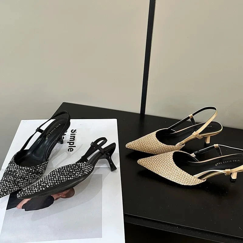 Weave Designer Kitten Heels 2024 Women Shoes Fashion Pumps Pointed Stiletto Ladies Sandals
