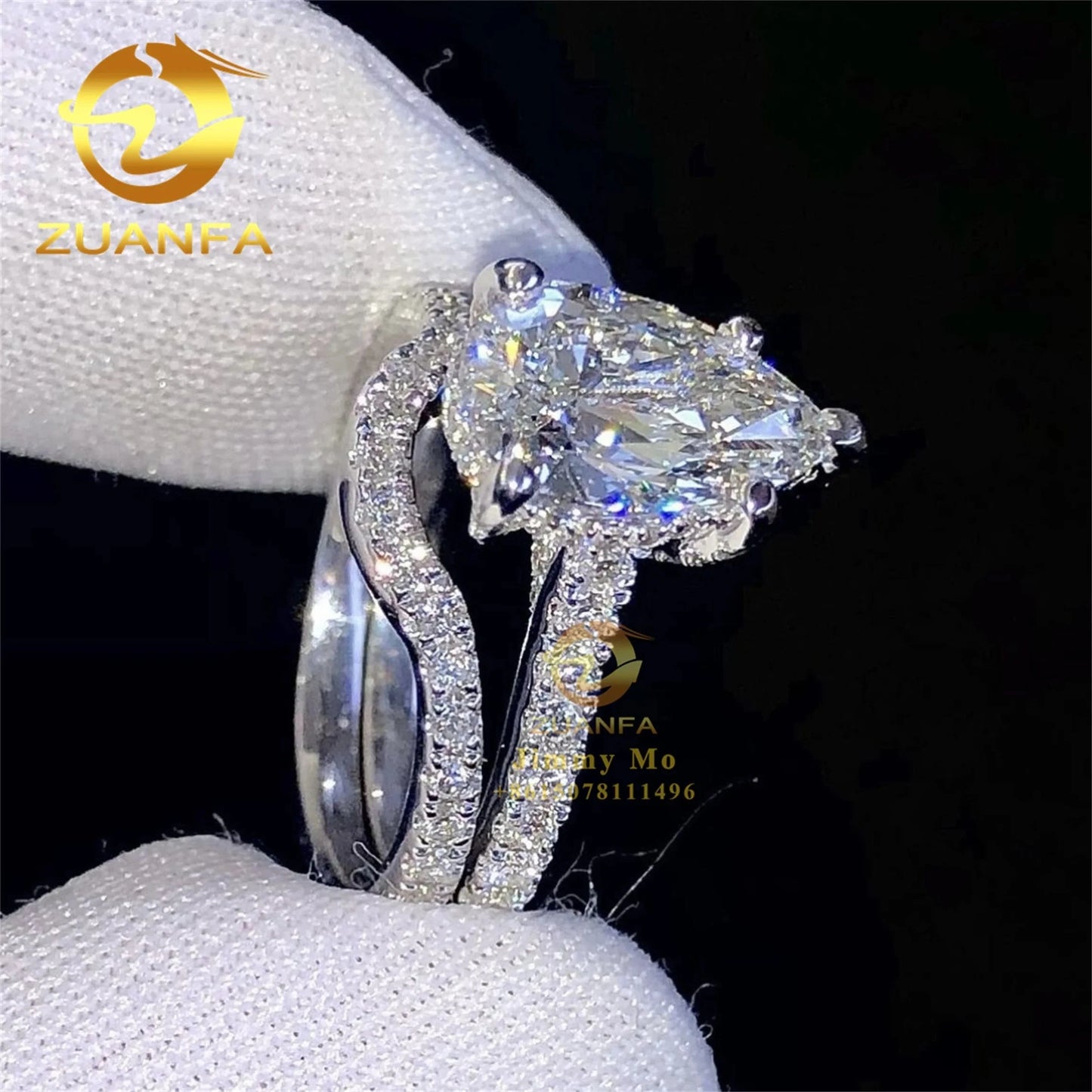 Wedding Bridal Jewelry Gorgeous Boutique 3CT Pear Diamond  10k 14k Solid White Gold VVS1Moissanite Diamond Engagement Ring Women