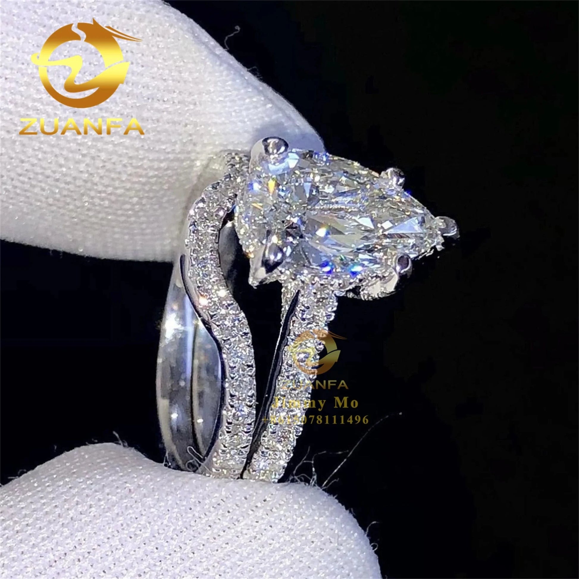 Wedding Bridal Jewelry Gorgeous Boutique 3CT Pear Diamond  10k 14k Solid White Gold VVS1Moissanite Diamond Engagement Ring Women