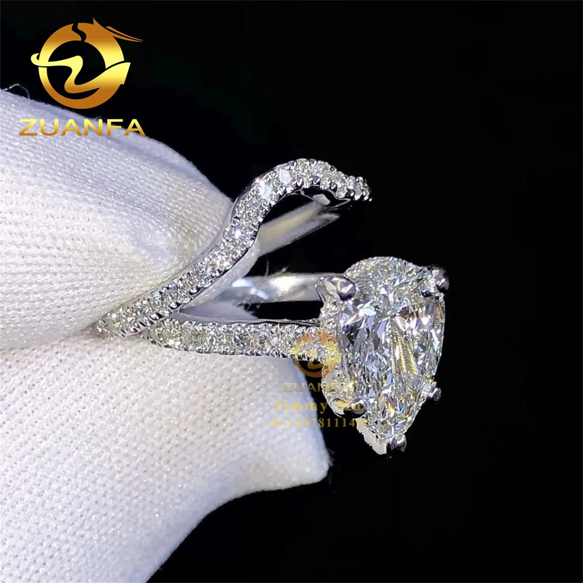 Wedding Bridal Jewelry Gorgeous Boutique 3CT Pear Diamond  10k 14k Solid White Gold VVS1Moissanite Diamond Engagement Ring Women