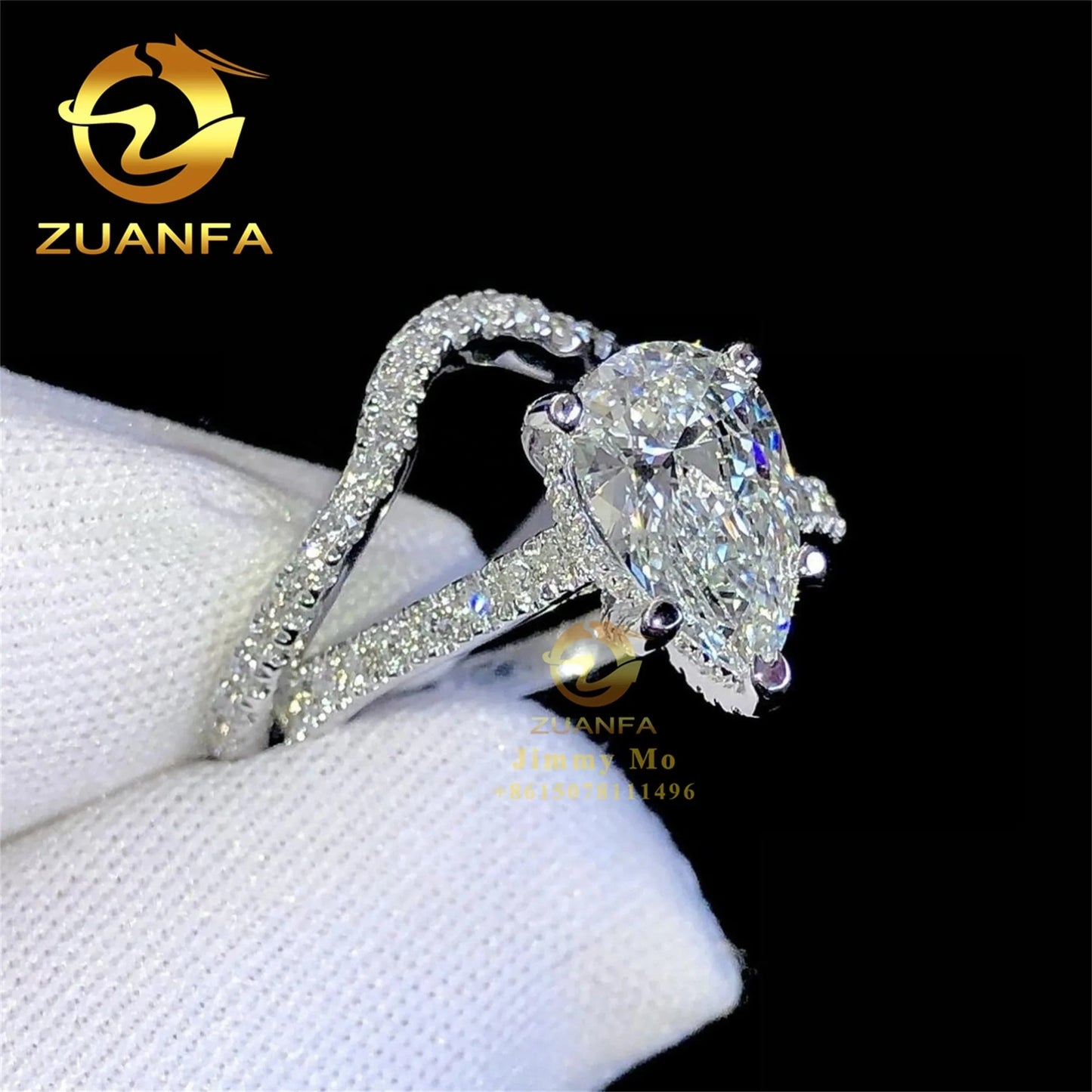 Wedding Bridal Jewelry Gorgeous Boutique 3CT Pear Diamond  10k 14k Solid White Gold VVS1Moissanite Diamond Engagement Ring Women