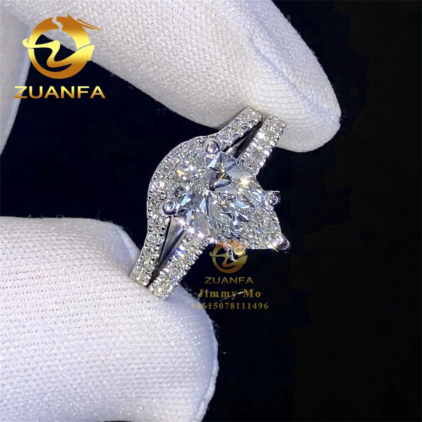 Wedding Bridal Jewelry Gorgeous Boutique 3CT Pear Diamond  10k 14k Solid White Gold VVS1Moissanite Diamond Engagement Ring Women