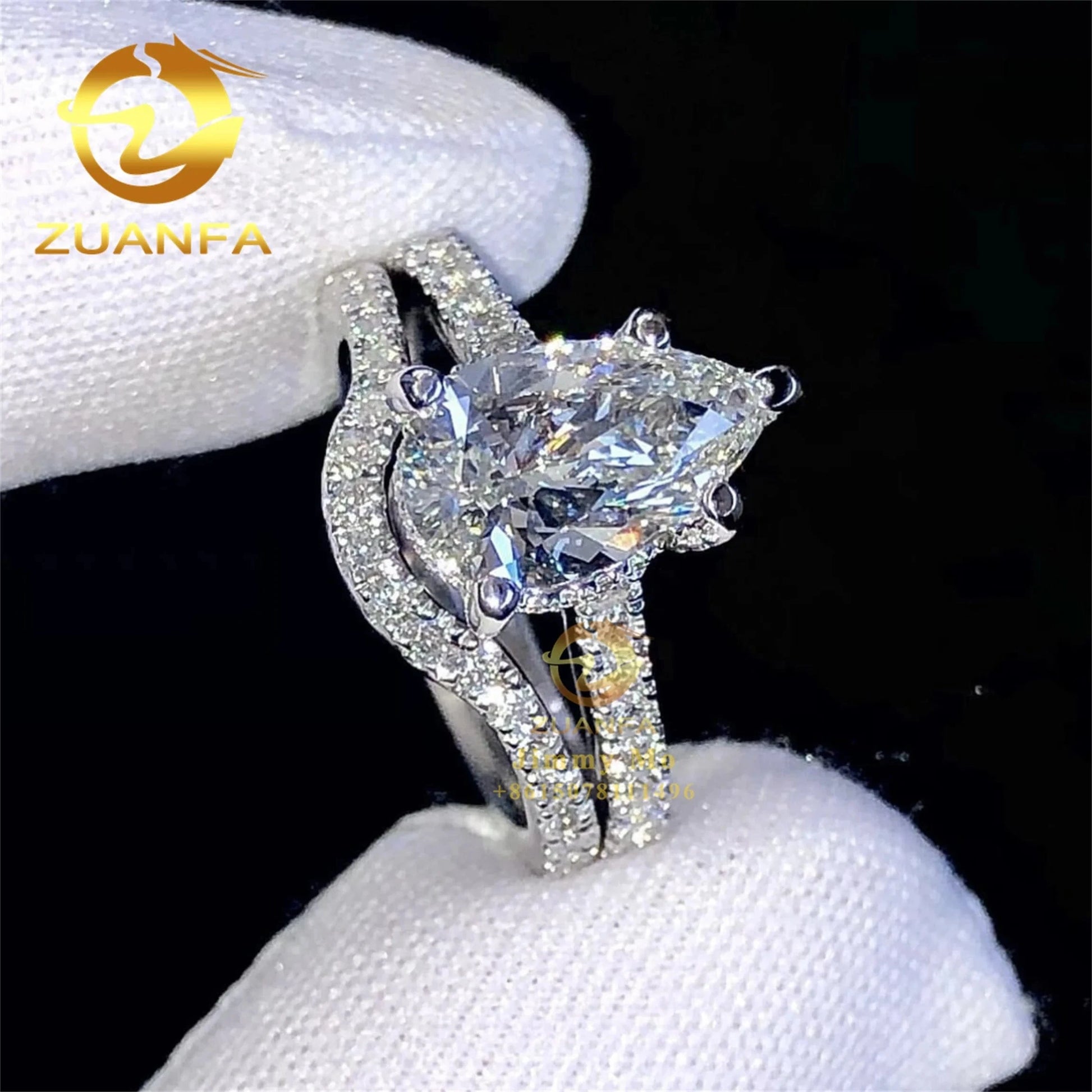 Wedding Bridal Jewelry Gorgeous Boutique 3CT Pear Diamond  10k 14k Solid White Gold VVS1Moissanite Diamond Engagement Ring Women