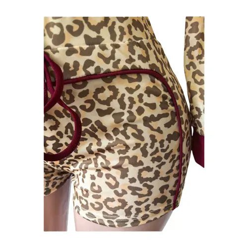 Weird Puss Casual Women 2 Piece Set Tracksuit Leopard Print Patchwork Zip Crop Jacket+Shorts Sporty Stretch Streetwear Outfits - SN Wigs & More