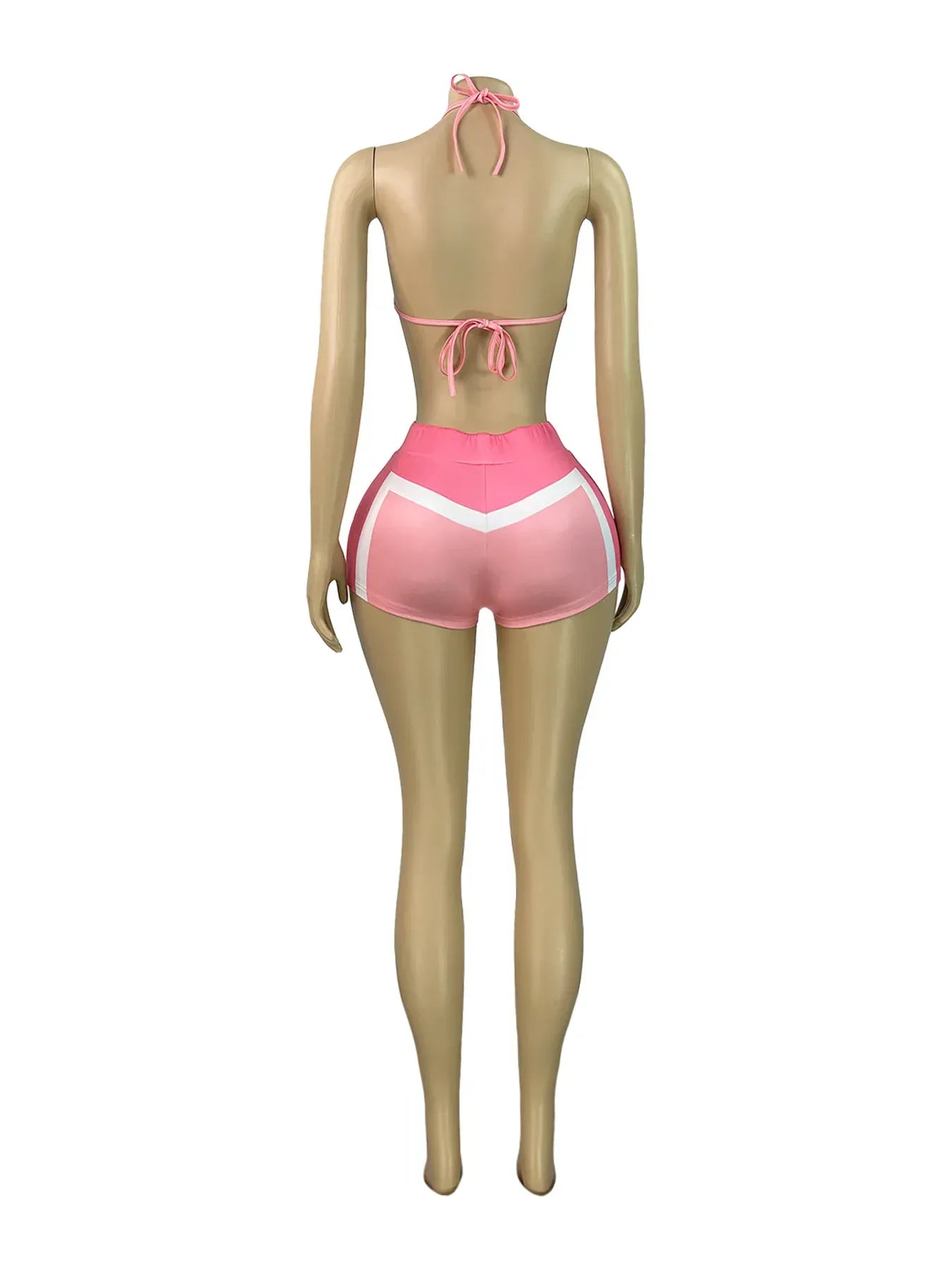 Weird Puss Contrast Patchwork 3 Piece Set Women Halter Strapless Tops+Cardigan Crop Jacket+Drawstring Shorts Sexy Sporty Outfits - SN Wigs & More