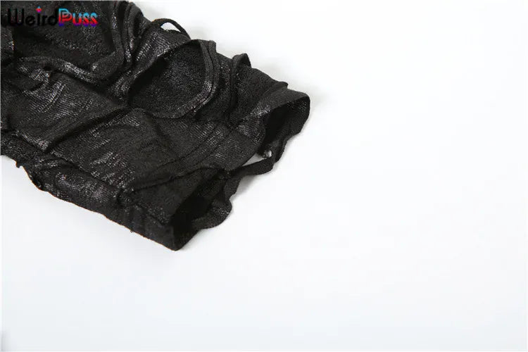 Weird Puss Destruction Style Dress Women Autumn Trend Turtleneck Backless See Through Full Sleeve Skinny Stretch Mini Bodycon