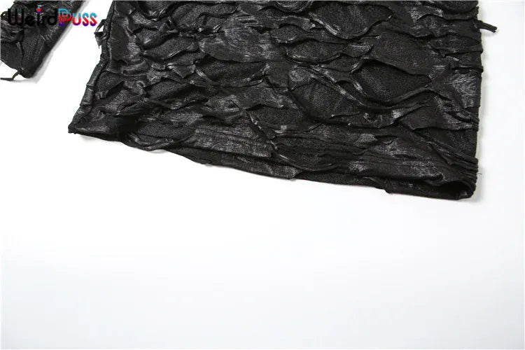 Weird Puss Destruction Style Dress Women Autumn Trend Turtleneck Backless See Through Full Sleeve Skinny Stretch Mini Bodycon