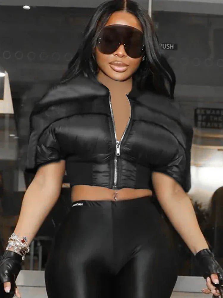 Weird Puss Hipster Zip Jacket Women Thick Padded Autumn New Fashion Shorts Sleeve Quilted Padded Casual Basic Wild Streetwear - SN Wigs & More