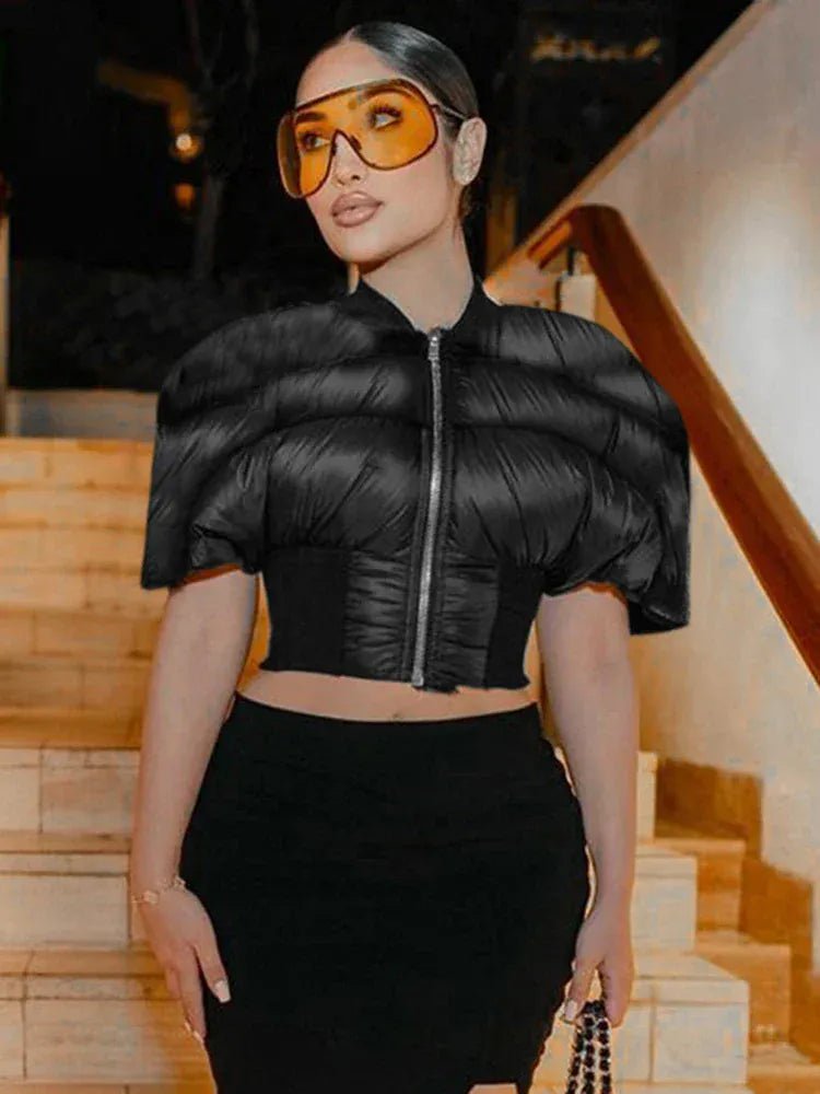 Weird Puss Hipster Zip Jacket Women Thick Padded Autumn New Fashion Shorts Sleeve Quilted Padded Casual Basic Wild Streetwear - SN Wigs & More